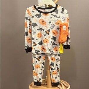 NWT Milkberry Bamboo Halloween Themed Kids Pajamas - Orange and Black 18M